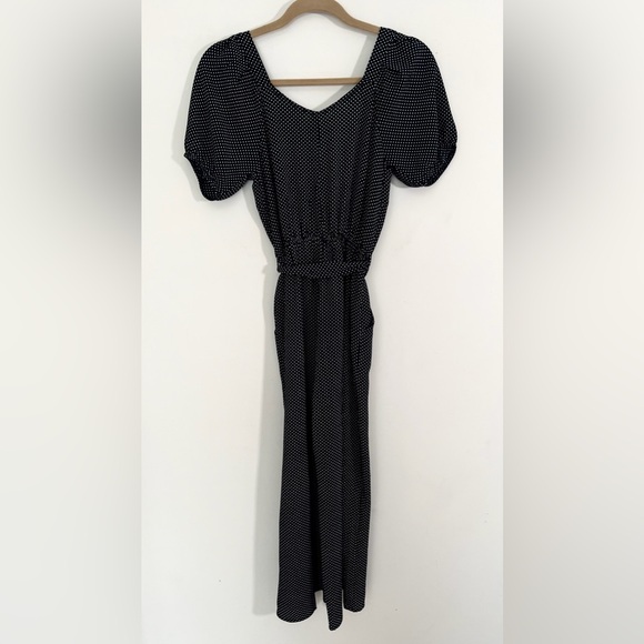 MONTEAU LOS ANGELES Juniors Retro Puff Sleeve Polka Dot Belted Jumpsuit Size S - Picture 2 of 13
